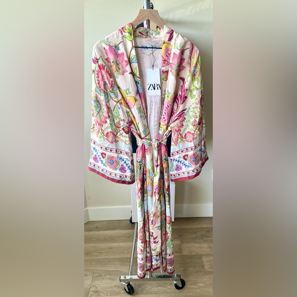 XS 🔖 Satin Colorful Boho Floral Printed Belted Kimono Duster Robe - Picture 6 of 9
